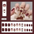 Checker Faux Nail Tips Z198 - Wine Red & Khaki - One Size