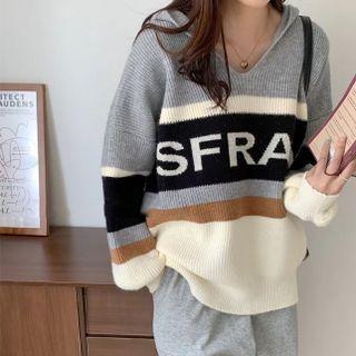 V-neck Lettering Hooded Sweater