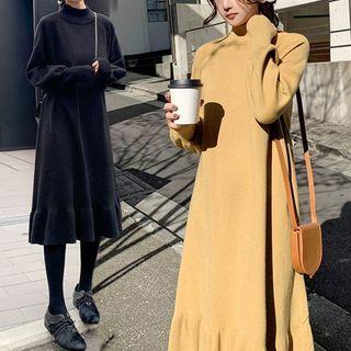 Mock Neck Midi A-line Sweater Dress