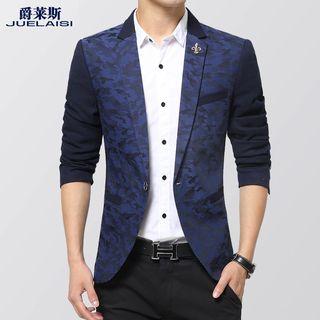 Notched-lapel Camouflage-print Single-button Blazer