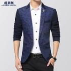 Notched-lapel Camouflage-print Single-button Blazer