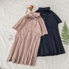 Short Sleeve Buttoned Pleated Dress