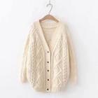 Cable-knit Cardigan Beige - One Size