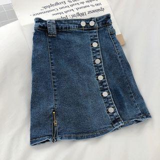 Single-breasted A-line Denim Skirt