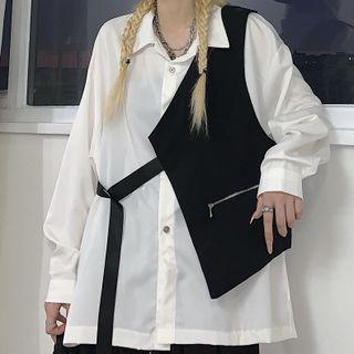 Set: Plain Shirt + Asymmetrical Vest