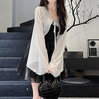 Spaghetti-strap Bow Accent Mini A-line Dress / Cropped Chiffon Jacket
