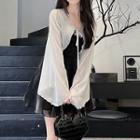 Spaghetti-strap Bow Accent Mini A-line Dress / Cropped Chiffon Jacket
