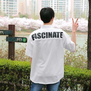 Half-placket Short-sleeve Lettering Shirt