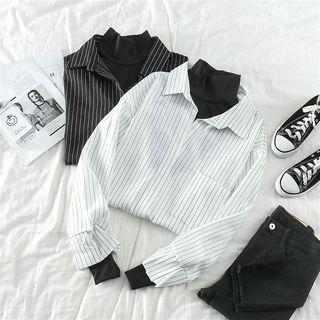 Mock-two Mock-neck Striped Long-sleeve Shirt