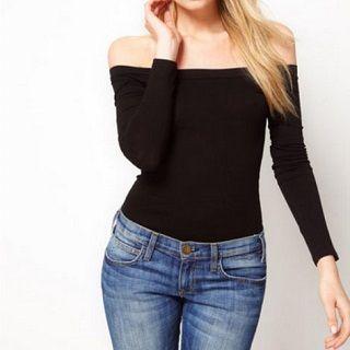 Off-shoulder Long Sleeve Tunic