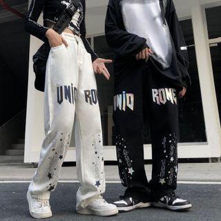 Lettering Star Print Straight Leg Pants