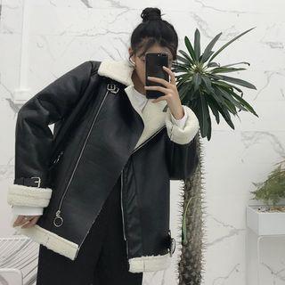 Belt-detail Faux Leather Zip Jacket