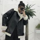 Belt-detail Faux Leather Zip Jacket