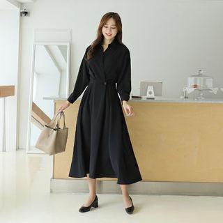 Wrap-front Flared Maxi Shirtdress
