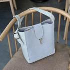 Set: Faux Suede Panel Shoulder Bag + Zipper Bag