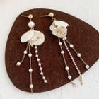 Faux Pearl Shell Pedal Fringed Earring 1 Pair - White & Gold - One Size