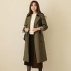 Double-breasted Scarf-cuff Trench Coat With Sash