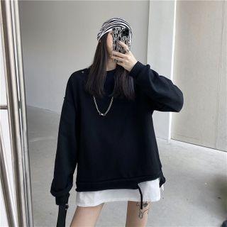 Set: Mock Two-piece Sweatshirt + Chain Set - Sweatshirt & Chain - Black - One Size