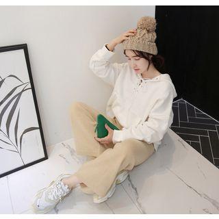 Lace-up Brushed-fleece Lined Hoodie