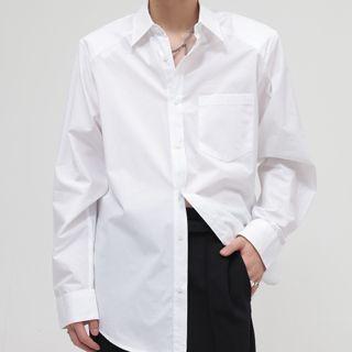 Long-sleeve Padded-shoulder Plain Shirt