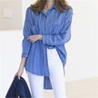 Dual-pocket Pinstripe Denim Shirt