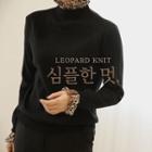 Leopard-trim Knit Top
