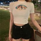 Printed Cropped Short-sleeve T-shirt White - One Size