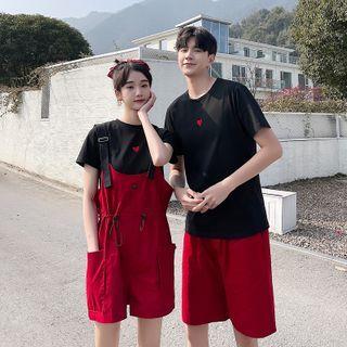 Couple Matching Short-sleeve Embroidered T-shirt / Shorts / Jumper Shorts / Set