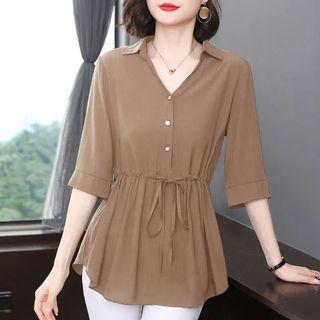 Elbow-sleeve V-neck Tunic Shirt