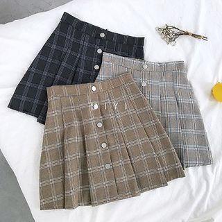 Plaid Single-breasted High-waist A-line Skirt