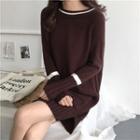 Contrast Trim Long-sleeve Knitted Dress