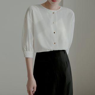 Elbow-sleeve Plain Chain Blouse