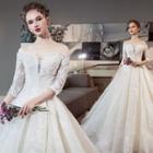 Off Shoulder Elbow Sleeve Bridal Gown