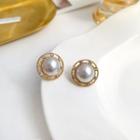 Rhinestone Faux Pearl Drop Earring 1 Pair - Off-white & Gold - One Size