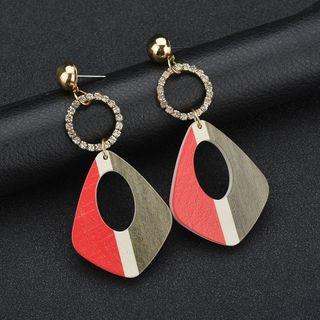 Colour Block Rhinestone Wooden Dangle Earring Red - One Size