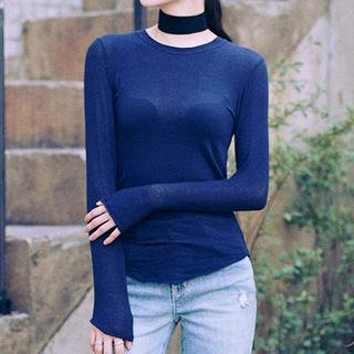 Long Sleeve Crew-neck Sheer T-shirt