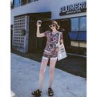 Set: Sports Tankini + Floral Mesh Top