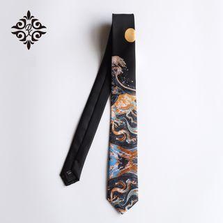 Wave Print Neck Tie Black - 6cm