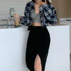 Plaid Shirt / Spaghetti Strap Top / Midi Skirt