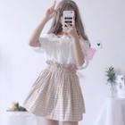 Cold Shoulder Short-sleeve Top / Plaid A-line Skirt