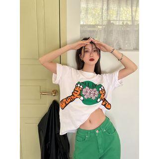 Oversized Printed T-shirt White - One Size