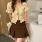 Mini A-line Skirt / Short-sleeve Ruffle Knit Top