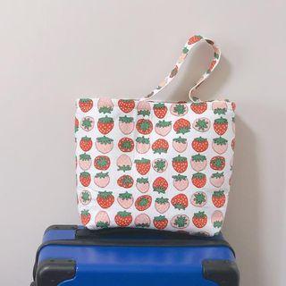 Strawberry Print Cotton Tote Bag Strawberry - One Size