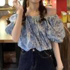 Floral Off-shoulder Puff-sleeve Top Blue - One Size