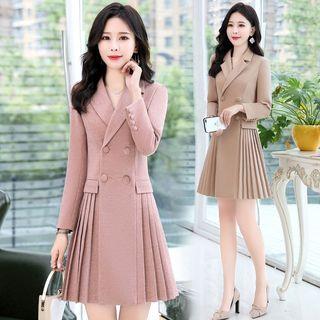 Pleated Hem Double-breasted Coat Dress