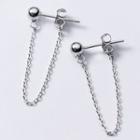 925 Sterling Silver Chained Earring 1 Pair - 925 Sterling Silver Chained Earring - One Size