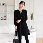Faux-pearl Beribboned Knit Dress Black - One Size