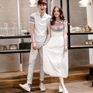 Couple Matching Printed Short-sleeve T-shirt / Sleeveless Midi Dress