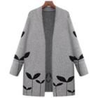 Sprout Pattern Long Cardigan