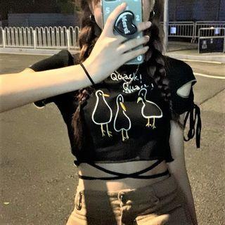 Short-sleeve Cartoon Print Crop Top